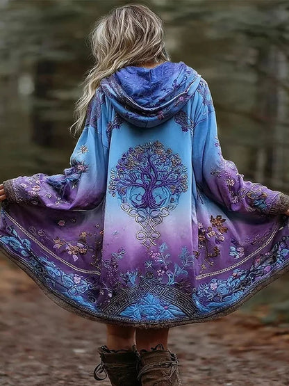 Full Size Tree Graphic Back Hooded Outerwear Plus Size - Bitsy Gypsy Boutique