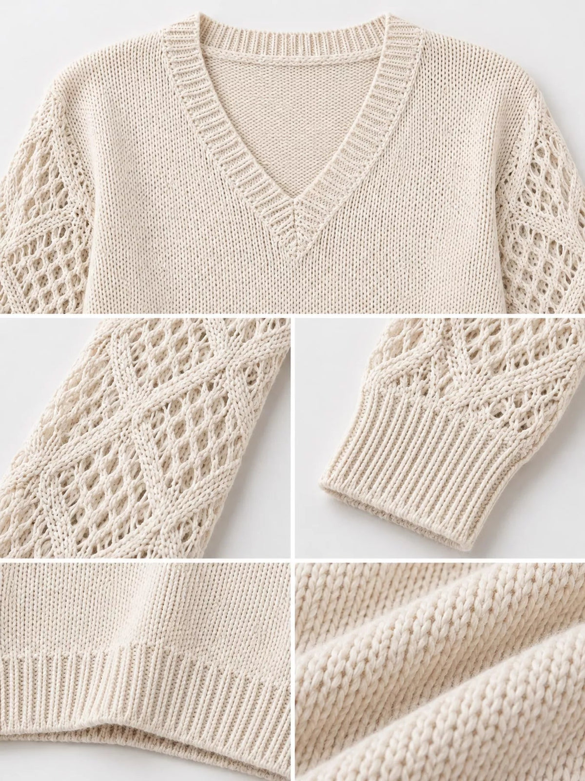Full Size V-Neck Hollow-Out Long Sleeve Sweater Plus Size - Bitsy Gypsy Boutique
