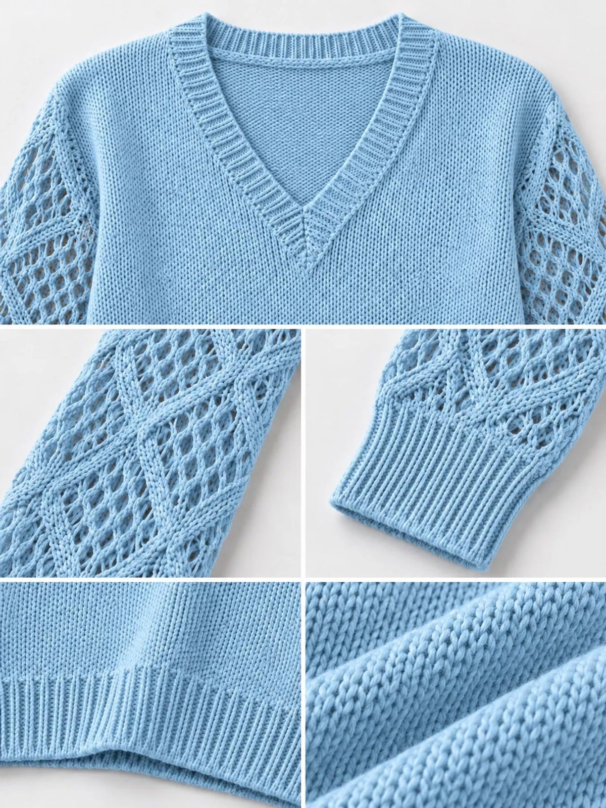 Full Size V-Neck Hollow-Out Long Sleeve Sweater Plus Size - Bitsy Gypsy Boutique