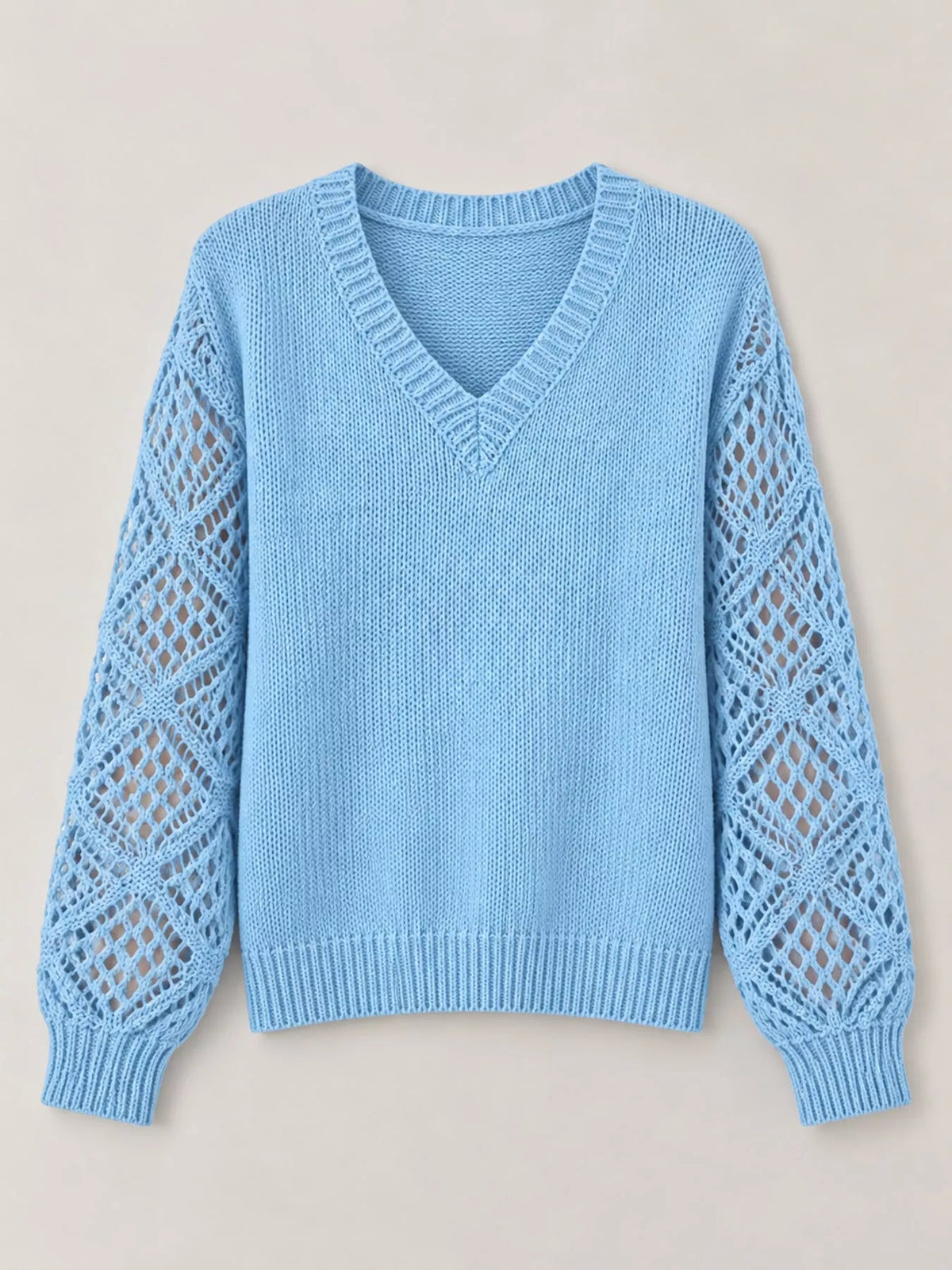 Full Size V-Neck Hollow-Out Long Sleeve Sweater Plus Size - Bitsy Gypsy Boutique