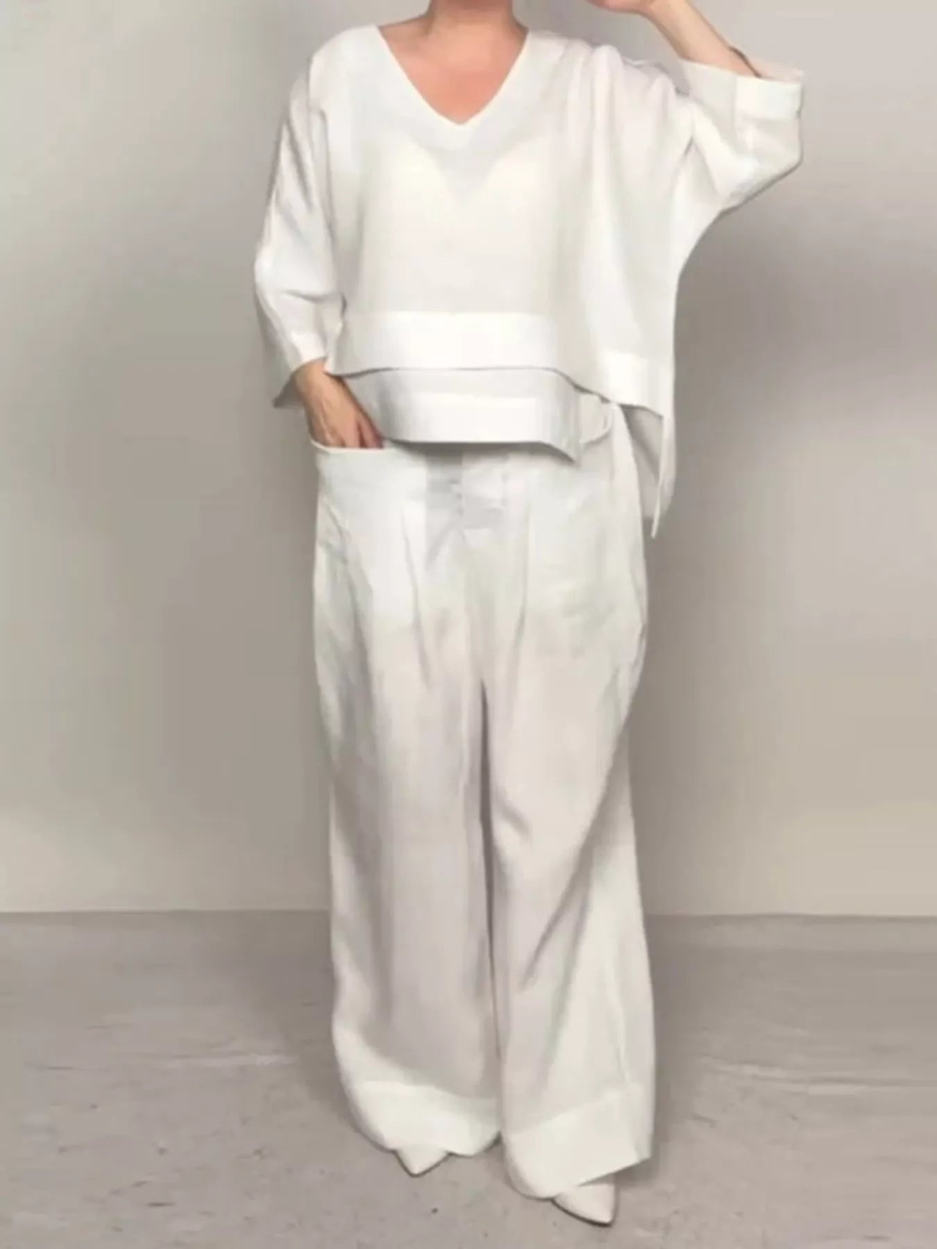 Full Size V-Neck Long Sleeve Top and Pants Set Plus Size - Bitsy Gypsy Boutique