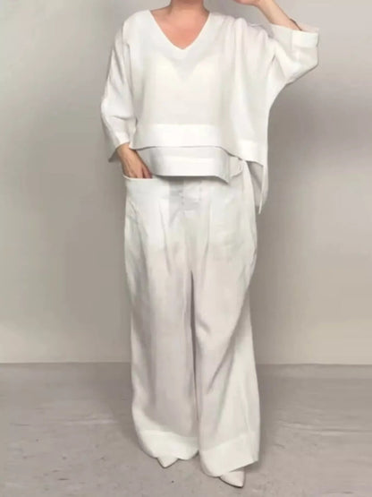Full Size V-Neck Long Sleeve Top and Pants Set Plus Size - Bitsy Gypsy Boutique