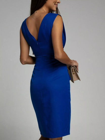 Full Size V-Neck Sleeveless Ruched Midi Dress with Slit Plus Size - Bitsy Gypsy Boutique