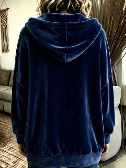 Full Size Velvet Dropped Shoulder Hoodie Plus Size - Bitsy Gypsy Boutique
