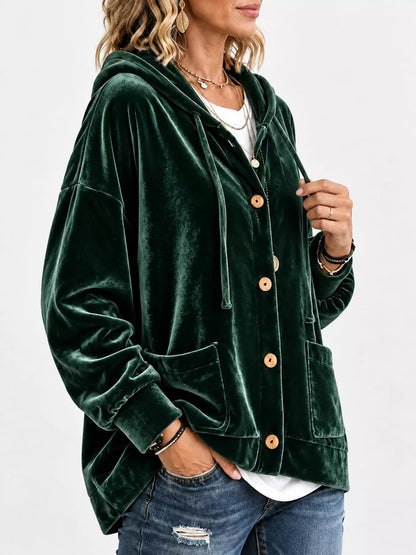 Full Size Velvet Dropped Shoulder Hoodie Plus Size - Bitsy Gypsy Boutique