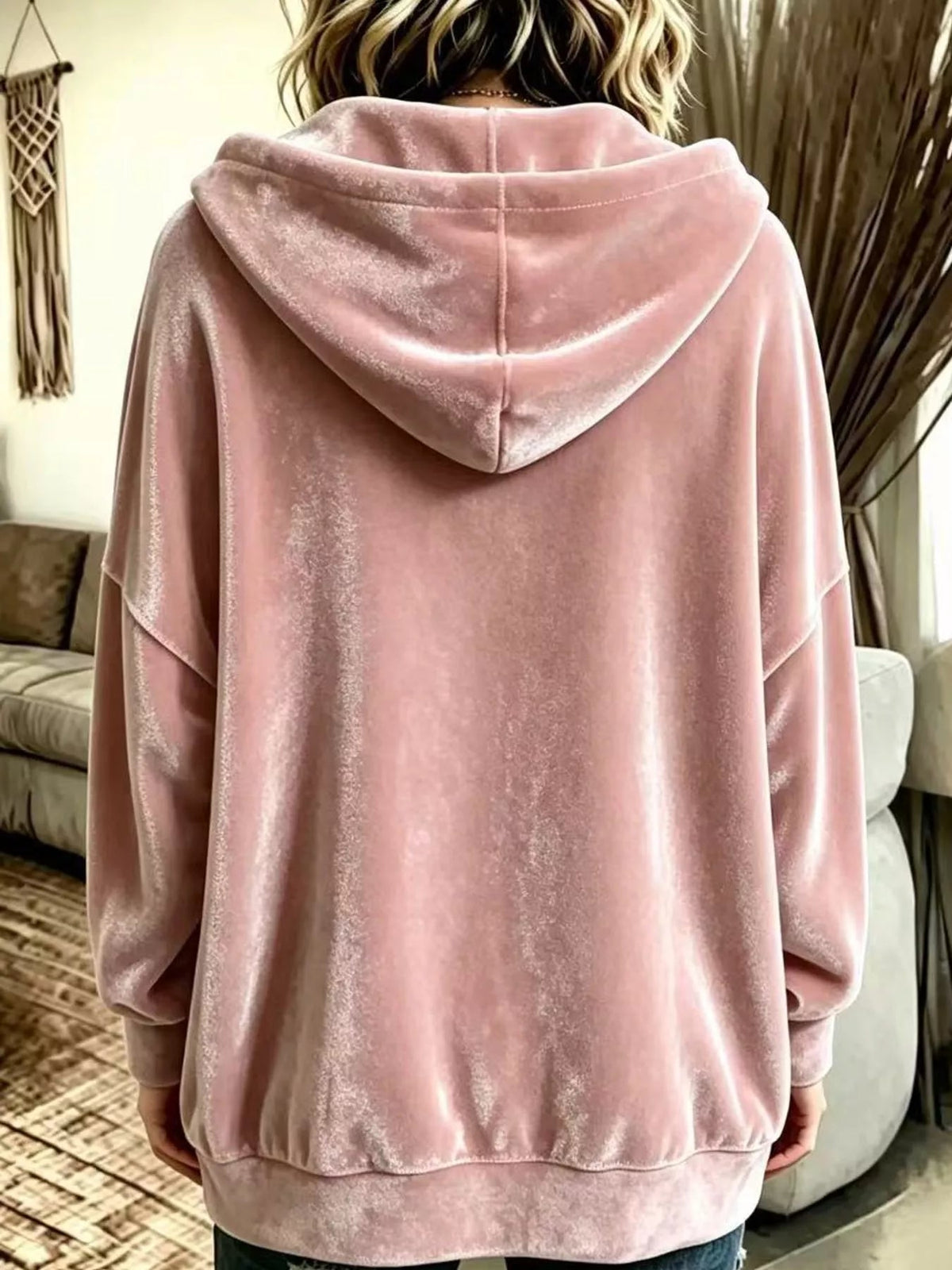 Full Size Velvet Dropped Shoulder Hoodie Plus Size - Bitsy Gypsy Boutique