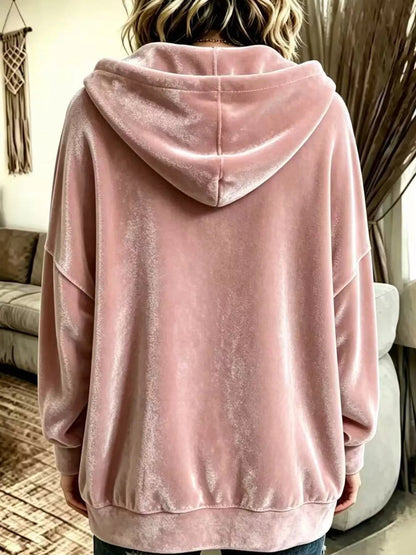 Full Size Velvet Dropped Shoulder Hoodie Plus Size - Bitsy Gypsy Boutique