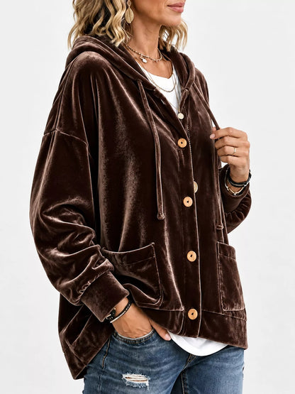 Full Size Velvet Dropped Shoulder Hoodie Plus Size - Bitsy Gypsy Boutique