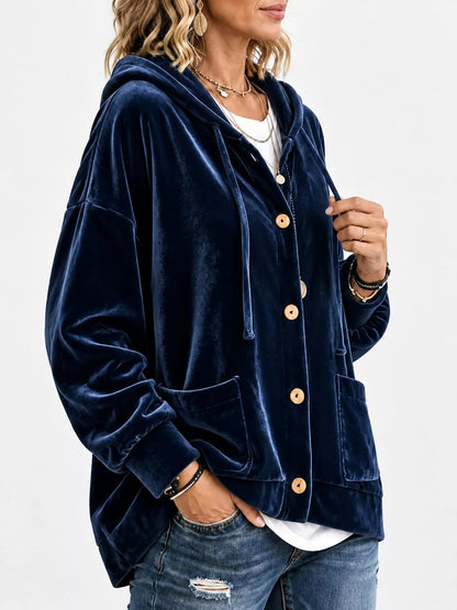 Full Size Velvet Dropped Shoulder Hoodie Plus Size - Bitsy Gypsy Boutique