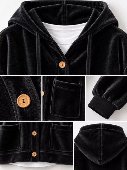 Full Size Velvet Dropped Shoulder Hoodie Plus Size - Bitsy Gypsy Boutique