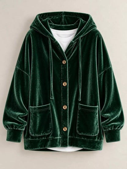 Full Size Velvet Dropped Shoulder Hoodie Plus Size - Bitsy Gypsy Boutique