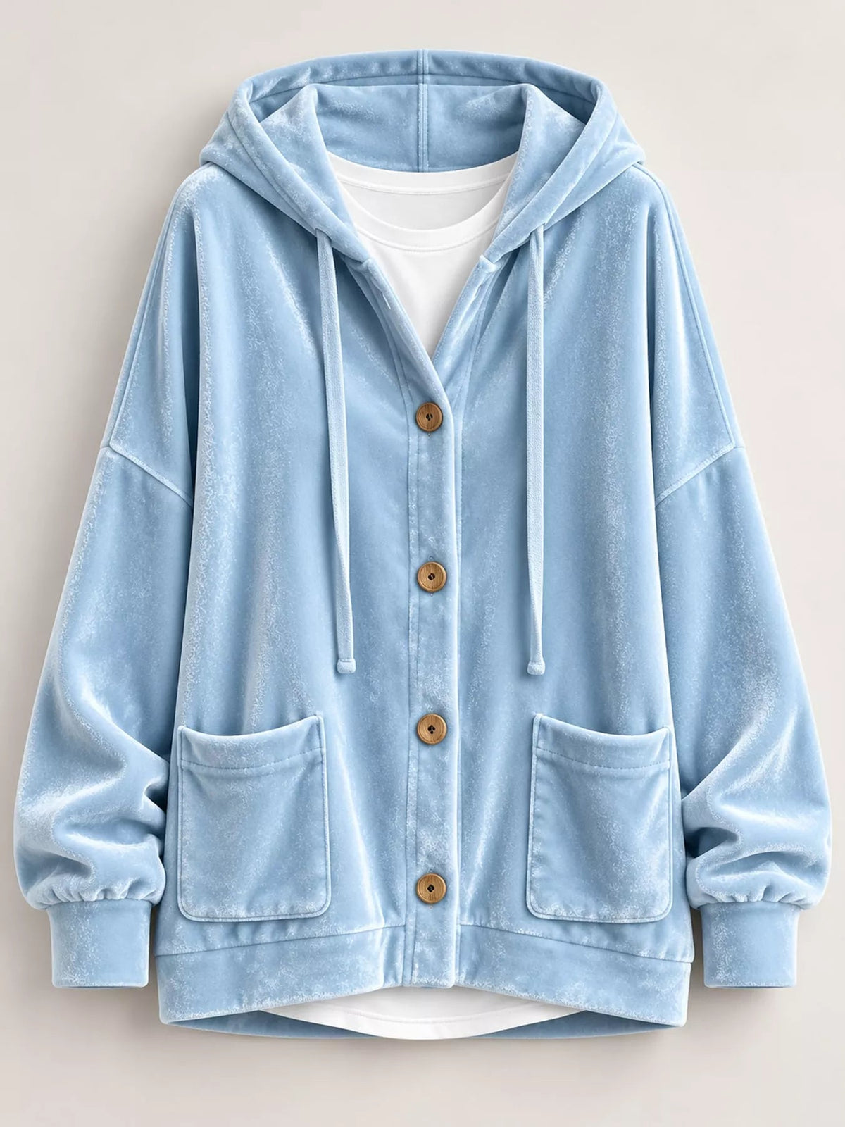 Full Size Velvet Dropped Shoulder Hoodie Plus Size - Bitsy Gypsy Boutique