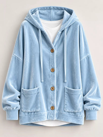 Full Size Velvet Dropped Shoulder Hoodie Plus Size - Bitsy Gypsy Boutique