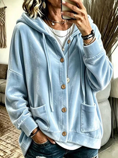 Full Size Velvet Dropped Shoulder Hoodie Plus Size - Bitsy Gypsy Boutique