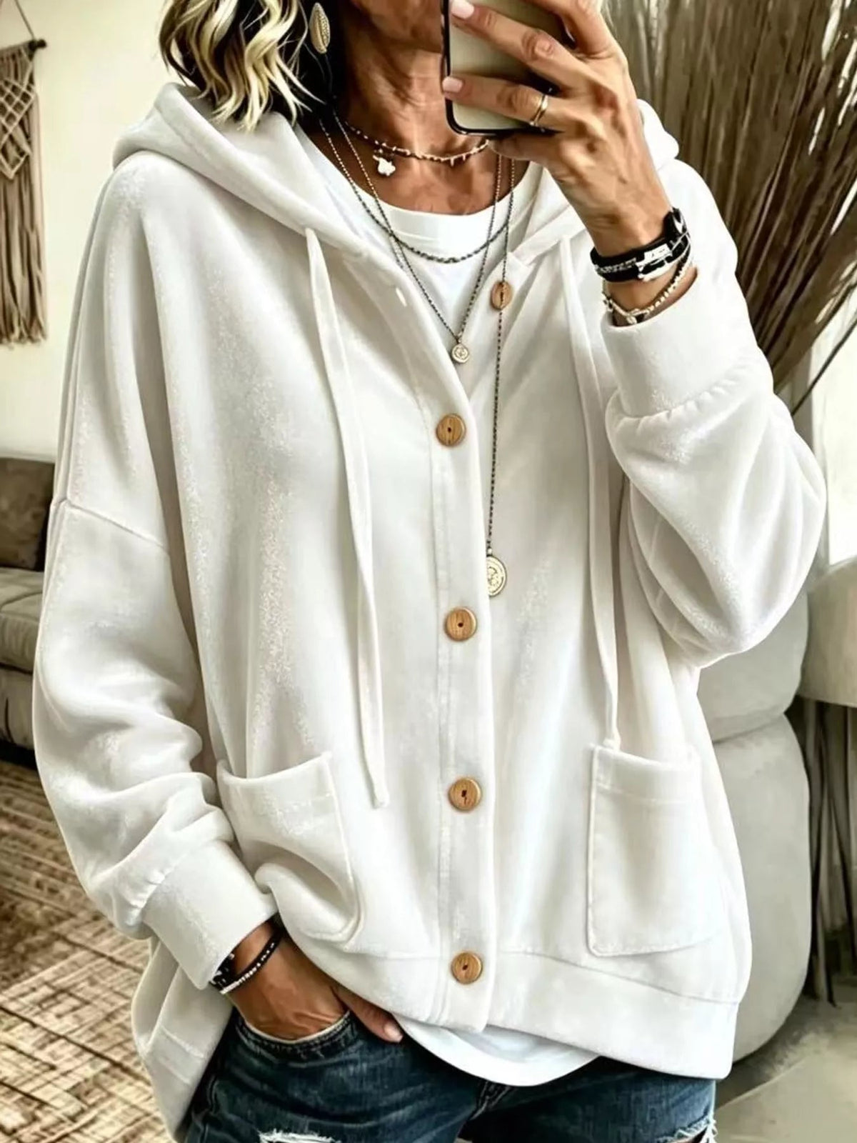 Full Size Velvet Dropped Shoulder Hoodie Plus Size - Bitsy Gypsy Boutique
