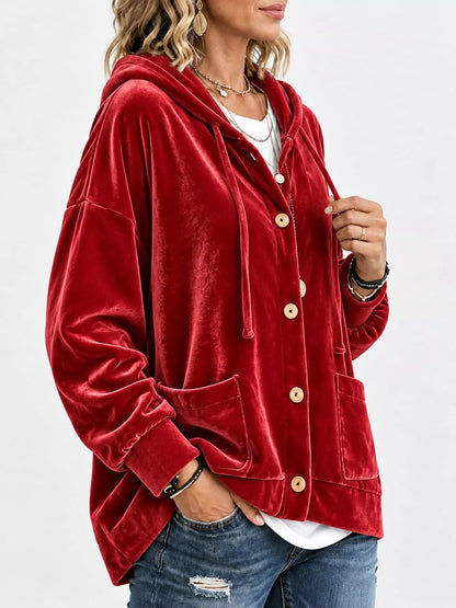 Full Size Velvet Dropped Shoulder Hoodie Plus Size - Bitsy Gypsy Boutique