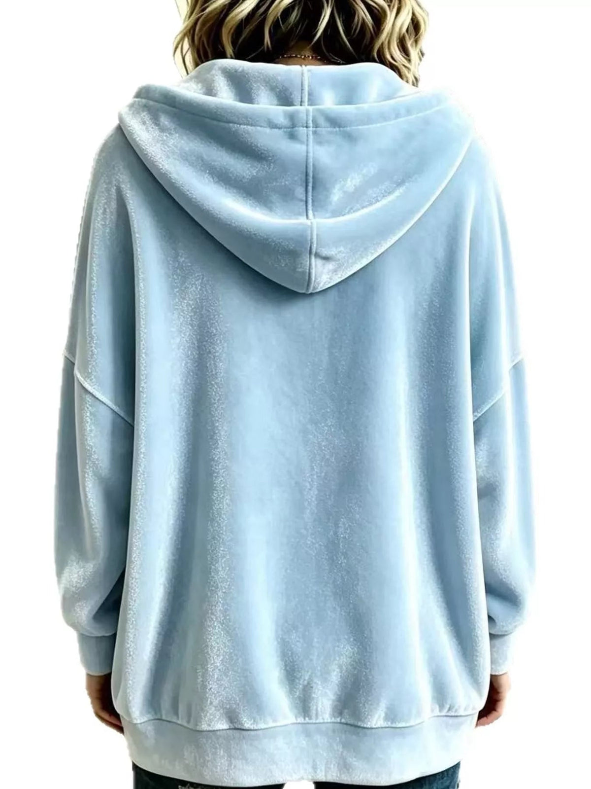 Full Size Velvet Dropped Shoulder Hoodie Plus Size - Bitsy Gypsy Boutique