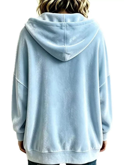 Full Size Velvet Dropped Shoulder Hoodie Plus Size - Bitsy Gypsy Boutique