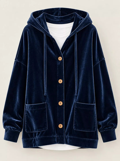 Full Size Velvet Dropped Shoulder Hoodie Plus Size - Bitsy Gypsy Boutique