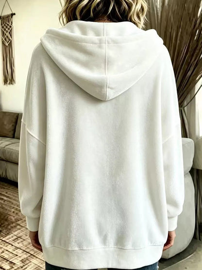 Full Size Velvet Dropped Shoulder Hoodie Plus Size - Bitsy Gypsy Boutique
