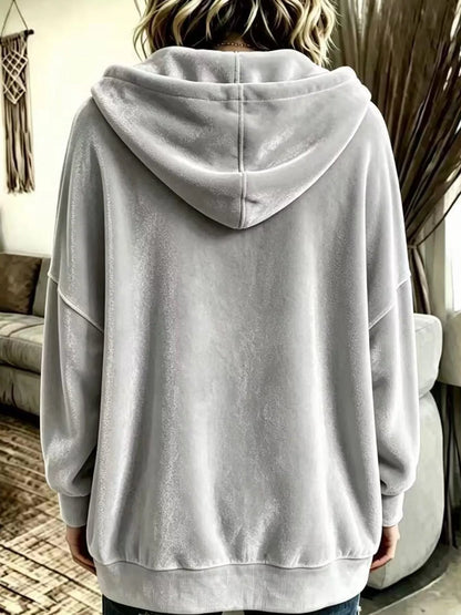 Full Size Velvet Dropped Shoulder Hoodie Plus Size - Bitsy Gypsy Boutique