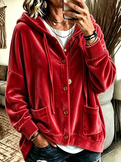Full Size Velvet Dropped Shoulder Hoodie Plus Size - Bitsy Gypsy Boutique