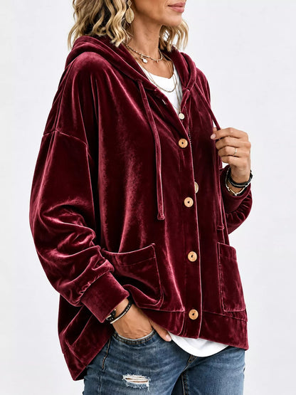Full Size Velvet Dropped Shoulder Hoodie Plus Size - Bitsy Gypsy Boutique