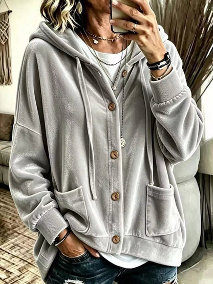 Full Size Velvet Dropped Shoulder Hoodie Plus Size - Bitsy Gypsy Boutique