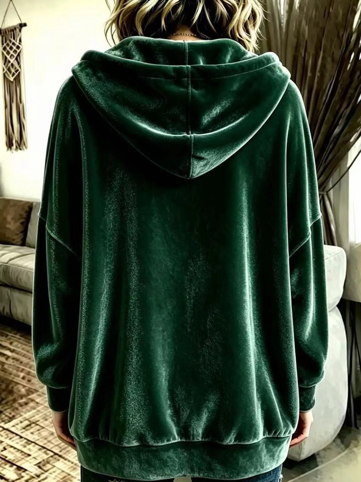 Full Size Velvet Dropped Shoulder Hoodie Plus Size - Bitsy Gypsy Boutique