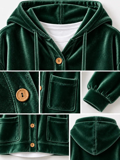 Full Size Velvet Dropped Shoulder Hoodie Plus Size - Bitsy Gypsy Boutique