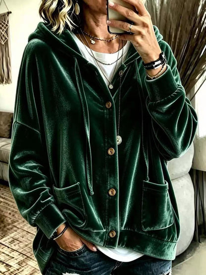 Full Size Velvet Dropped Shoulder Hoodie Plus Size - Bitsy Gypsy Boutique