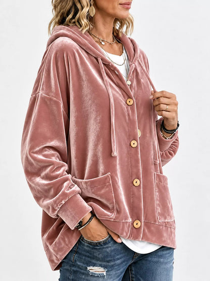 Full Size Velvet Dropped Shoulder Hoodie Plus Size - Bitsy Gypsy Boutique