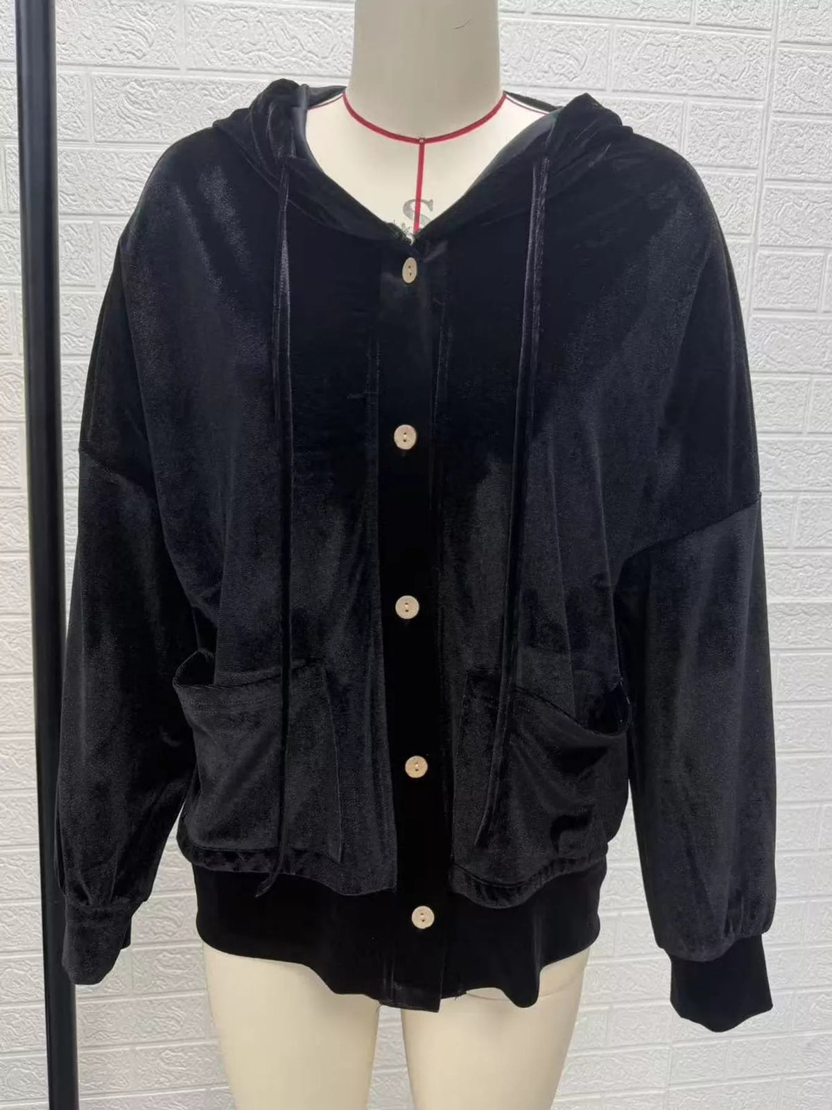 Full Size Velvet Dropped Shoulder Hoodie Plus Size - Bitsy Gypsy Boutique