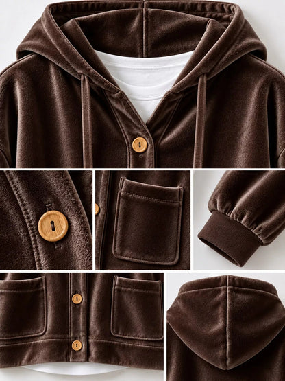 Full Size Velvet Dropped Shoulder Hoodie Plus Size - Bitsy Gypsy Boutique