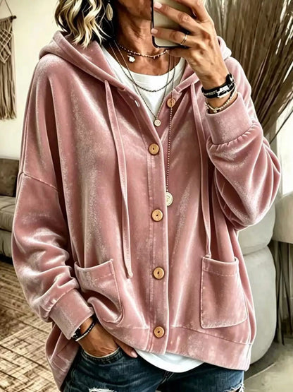 Full Size Velvet Dropped Shoulder Hoodie Plus Size - Bitsy Gypsy Boutique