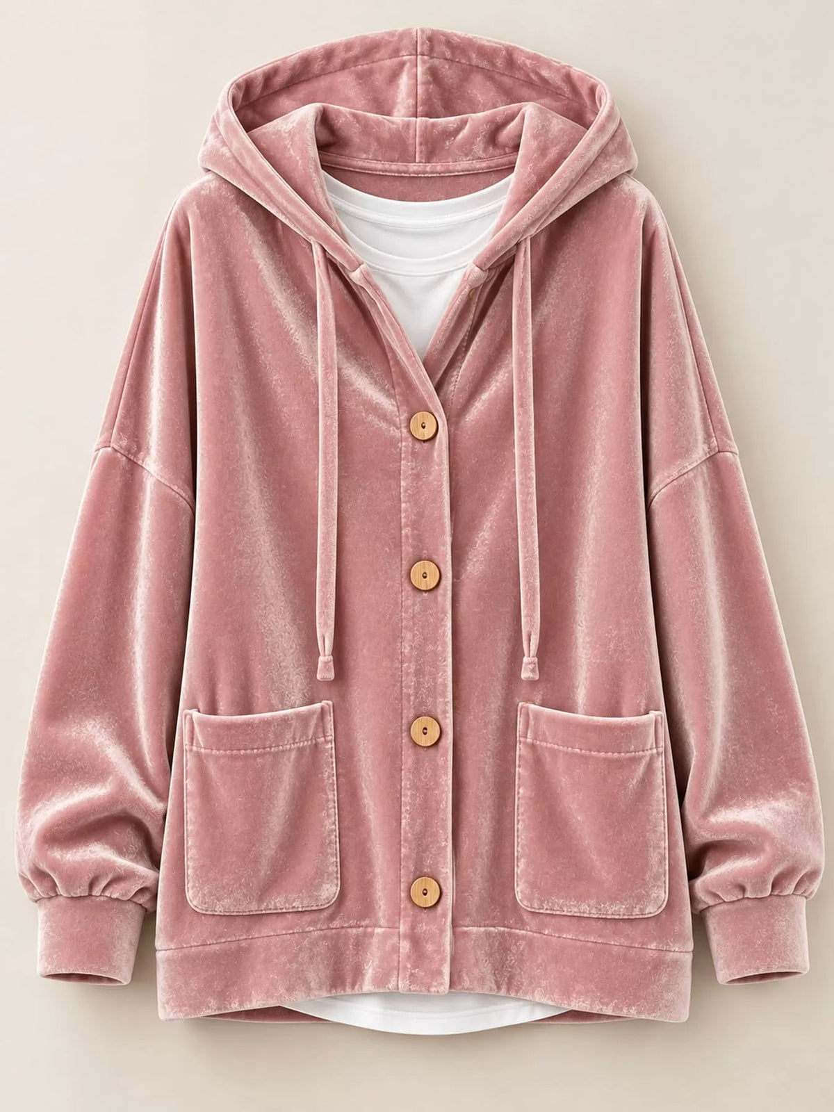 Full Size Velvet Dropped Shoulder Hoodie Plus Size - Bitsy Gypsy Boutique