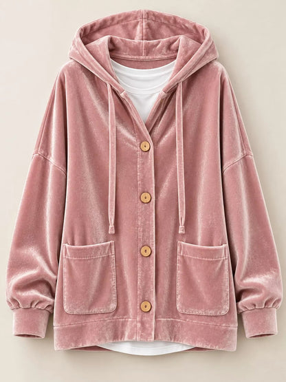 Full Size Velvet Dropped Shoulder Hoodie Plus Size - Bitsy Gypsy Boutique