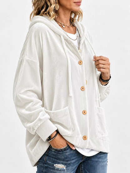 Full Size Velvet Dropped Shoulder Hoodie Plus Size - Bitsy Gypsy Boutique