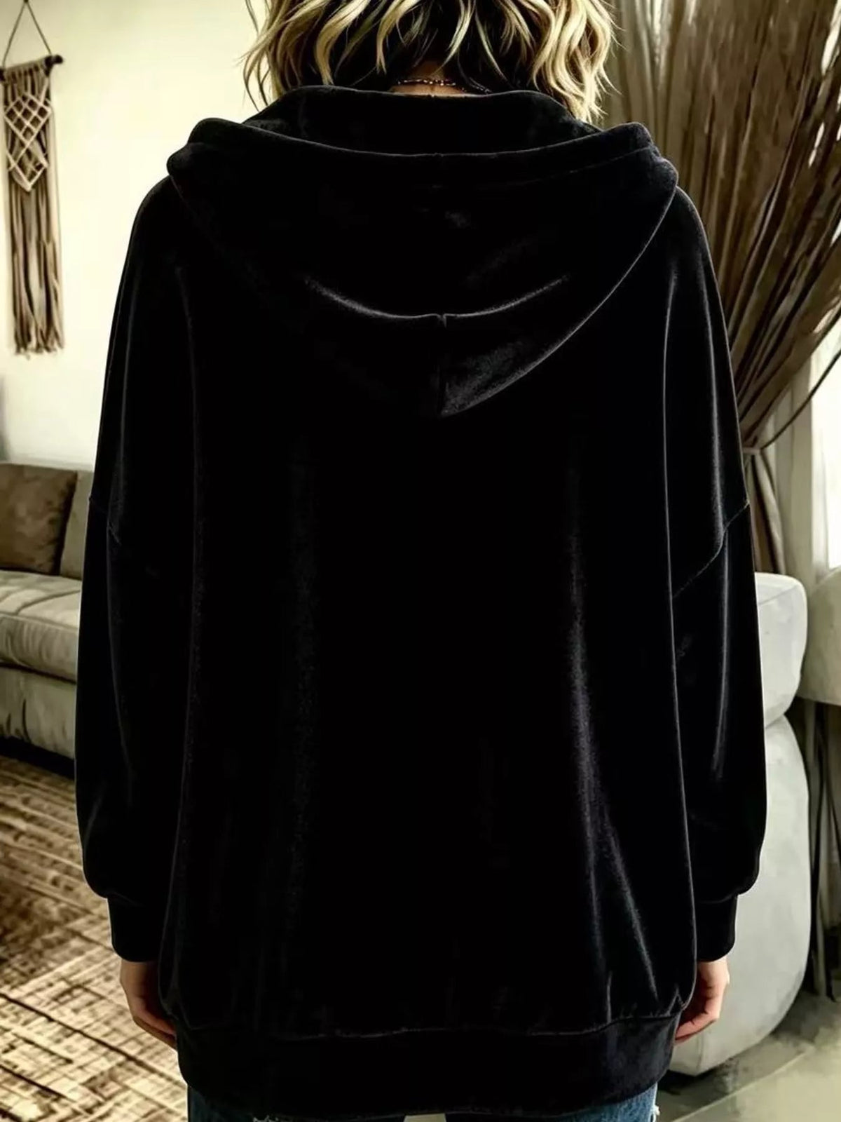 Full Size Velvet Dropped Shoulder Hoodie Plus Size - Bitsy Gypsy Boutique