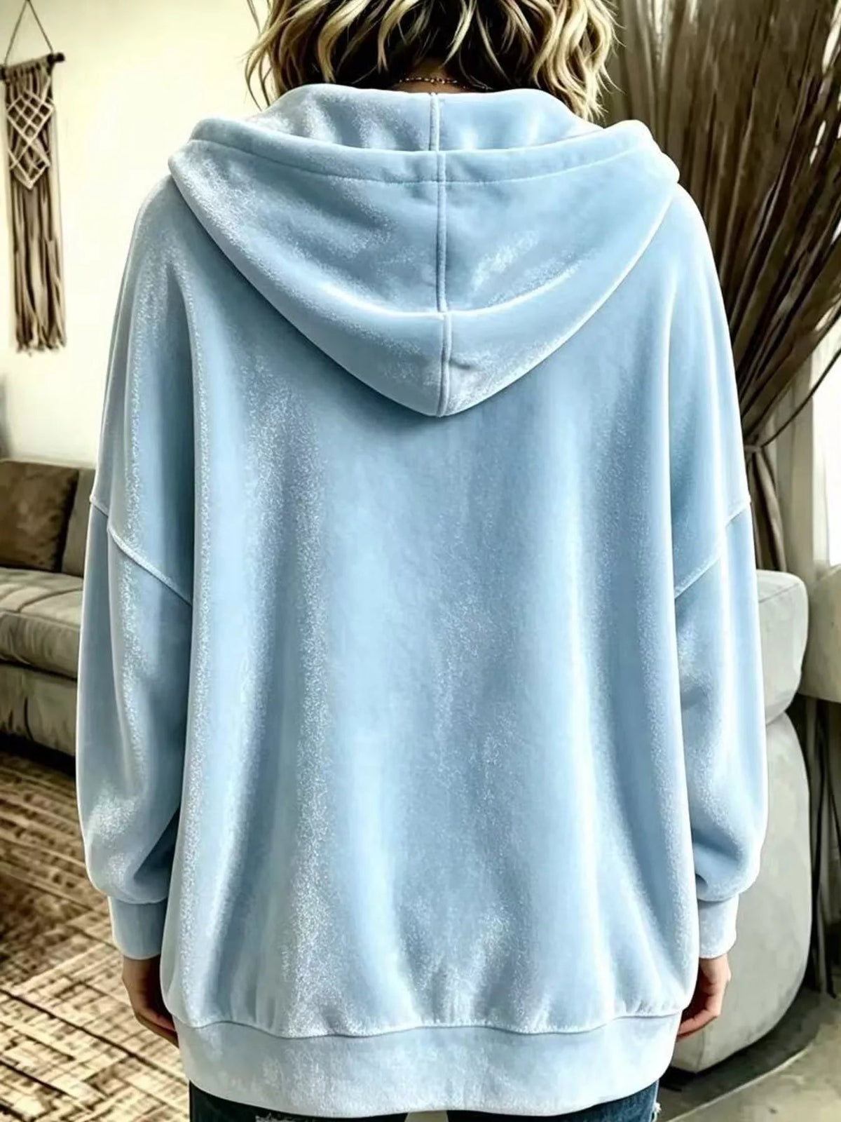 Full Size Velvet Dropped Shoulder Hoodie Plus Size - Bitsy Gypsy Boutique