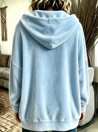 Full Size Velvet Dropped Shoulder Hoodie Plus Size - Bitsy Gypsy Boutique
