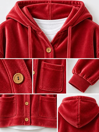 Full Size Velvet Dropped Shoulder Hoodie Plus Size - Bitsy Gypsy Boutique