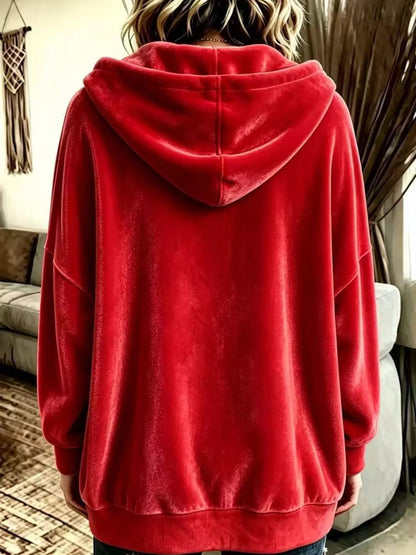 Full Size Velvet Dropped Shoulder Hoodie Plus Size - Bitsy Gypsy Boutique