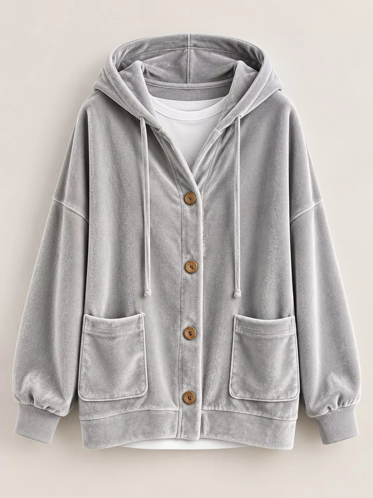 Full Size Velvet Dropped Shoulder Hoodie Plus Size - Bitsy Gypsy Boutique