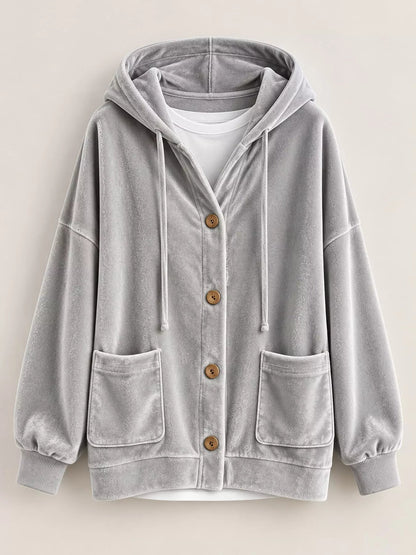 Full Size Velvet Dropped Shoulder Hoodie Plus Size - Bitsy Gypsy Boutique