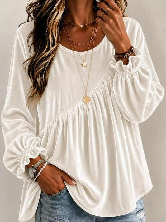 Full Size Velvet Long Sleeve Blouse Plus Size - Bitsy Gypsy Boutique