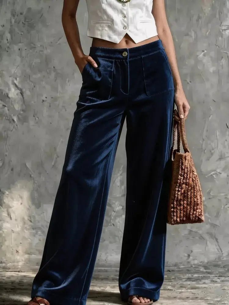 Full Size Velvet Wide-Leg Pants Plus Size - Bitsy Gypsy Boutique