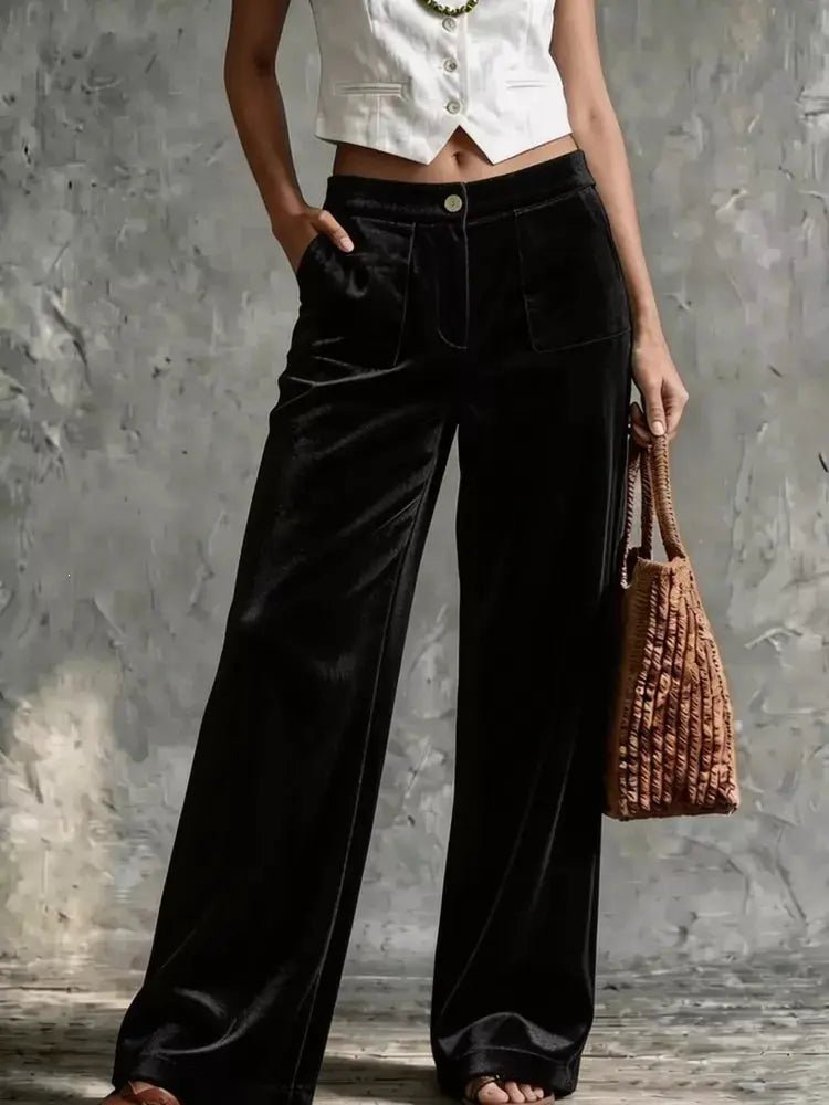 Full Size Velvet Wide-Leg Pants Plus Size - Bitsy Gypsy Boutique