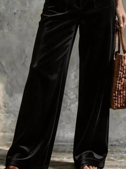 Full Size Velvet Wide-Leg Pants Plus Size - Bitsy Gypsy Boutique