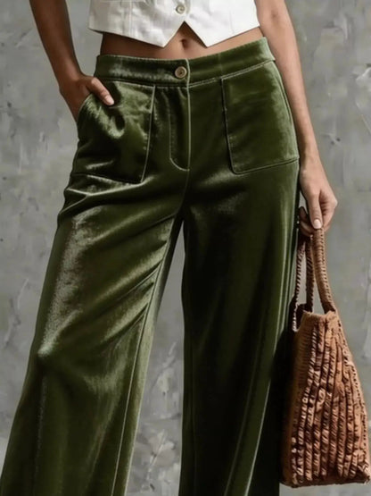 Full Size Velvet Wide-Leg Pants Plus Size - Bitsy Gypsy Boutique